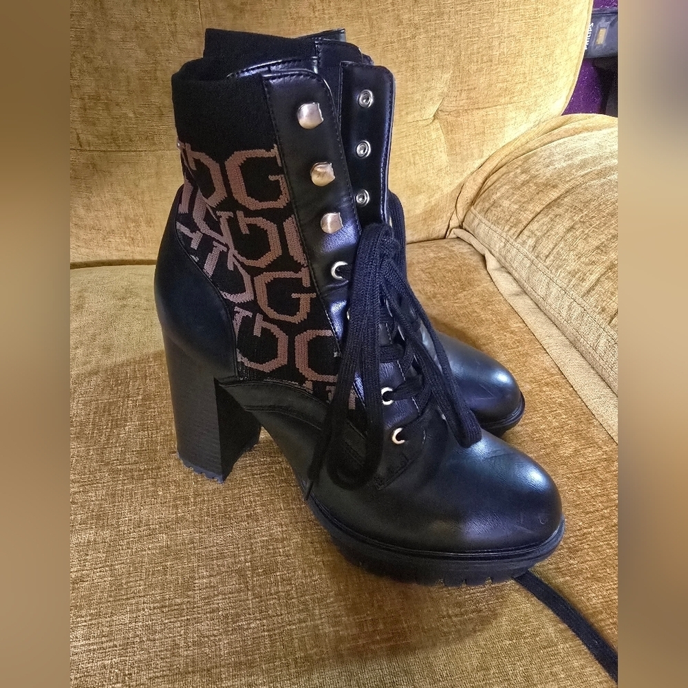 Guess Black and Brown Heeled Boots